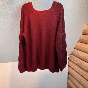 MAURICES Burgundy Knit Sweater w/Decorative knit on sleeves & front of body.